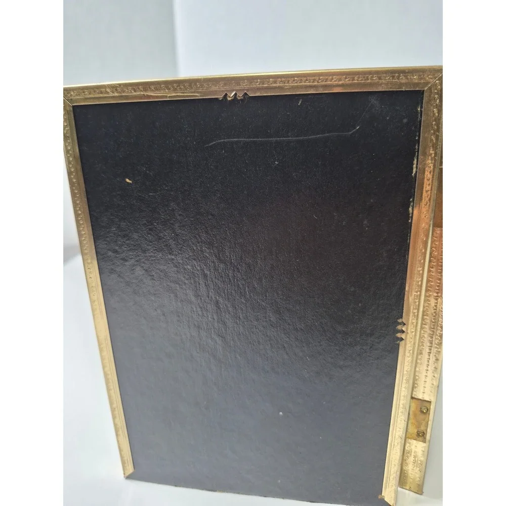 Vintage Gold Metal Double Picture Frame Folding Hinged 4x6 Tabletop etched Edge